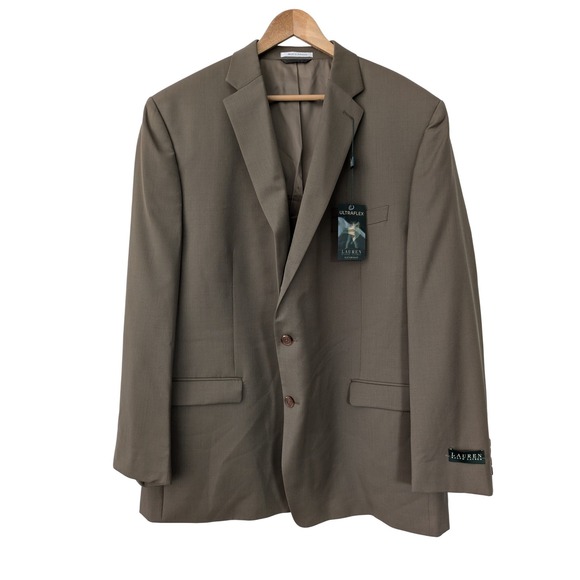Lauren Ralph Lauren 2-Button Blazer Ultraflex 52L Brown 100% Wool‎ NWT $425